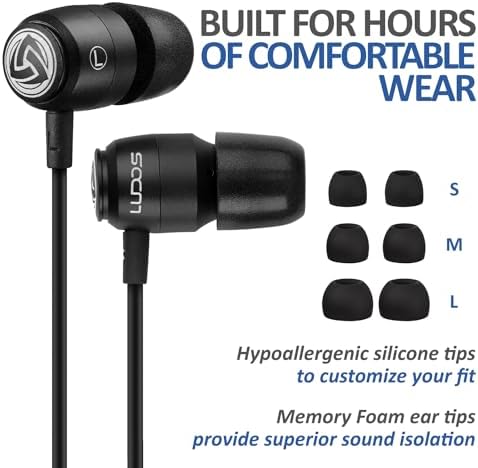 Experience Unmatched Sound Clarity with LUDOS Clamor 2 PRO Wired Earbuds – Noise Isolating In-Ear Headphones Featuring Comfortable Memory Foam Tips for Small Ears, Ideal for Students and Professionals, with Built-In Microphone for Effortless Calls, 5-Year Warranty, Compatible with i Phone and Samsung Devices, Perfect for Everyday Use and Travel