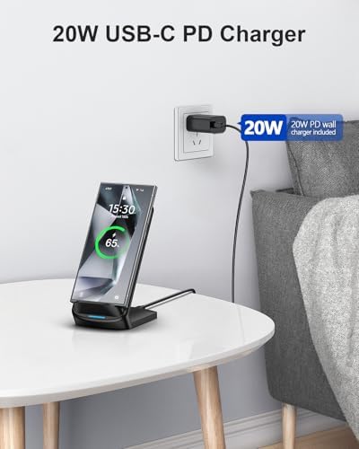 NANAMI Premium Fast Wireless Charging Stand – 20 W USB-C Adapter Included, Compatible with i Phone 16/15/14/13/12 Pro/Pro Max & Samsung Galaxy S25/S24/S23/S22 – Sleek, Compact Design with Safety Features for Efficient, Hands-Free Charging Experience