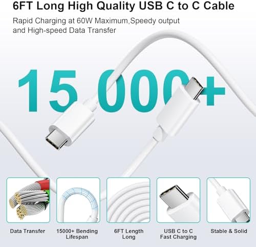 20 W Dual-Port USB C Charger Block 2-Pack with 6 FT Cables – Rapid Power Delivery for i Phone 16/15 Pro Max & Galaxy Series – Fast Charge Anywhere with Enhanced Safety Features and Portable Design
