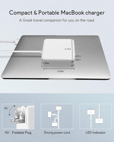 High-Performance 85 W Mac Book Pro Charger with T-Tip Magnetic Connector – Compatible Replacement Power Adapter for 13″ to 15″ Retina Models Post-2012 – Fast Charging, Enhanced Safety Features & Portable Design for Home or Travel