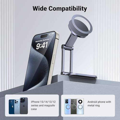 UGREEN 360° Rotation Magnetic iPhone Stand for MagSafe, Cell Phone Stand for Desk Ergonomic Design Adjustable Compatible with iPhone 16 Pro 15 Pro Max 14 Plus 13 12 and MagSafe Case – Enhanced Compatibility and Speed