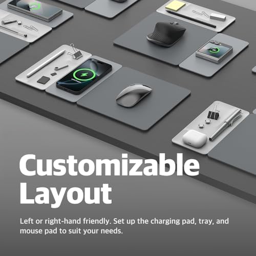 Enhance Your Workspace Efficiency with the POUT H3 Split Wireless Charging Mouse Pad – Fast Qi Charger for Seamless Device Power, Magnetic Alignment for Precision Use, Premium Anti-Slip Surface in Elegant Midnight Blue – Perfect for Smartphones and Earbuds – Elevate Your Productivity with Style and Functionality