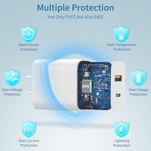 Efficient Dual Port Fast Charger Kit: MFi Certified 20 W USB-C Wall Adapter & 6 FT Lightning Cables – Rapid Power Delivery for i Phone 14/13/12 Series, Pro Models & More – Ultimate Compatibility & Speed for On-the-Go Charging