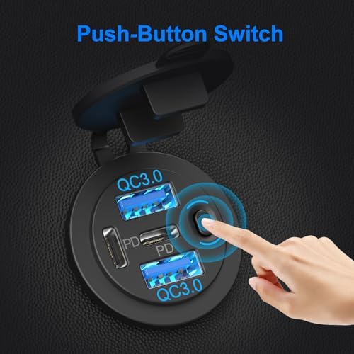 High-Speed 2 Pack Dual PD 30 W USB-C & Quick Charge 3.0 12 V Waterproof Car Charger Socket – Multiport Power Solution for Cars, Boats, RVs & ATVs with Built-in Power Switch for Enhanced Energy Efficiency