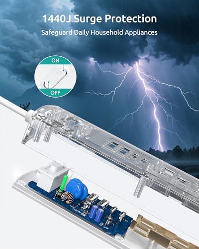NUTICT 3-Foot Flat Plug Power Strip with 5 Outlets & 4 USB Ports – Compact Surge Protector for Home and Office, 1440 Joules Safety, Space-Saving Design, Ideal for Desk & Wall Mount Use, Efficient Device Charging and Organization