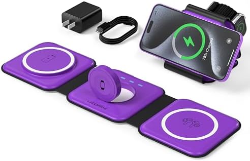 UCOMX Foldable 3-in-1 Wireless Charging Station: Ultimate Travel Charger for i Phone 12-16 Pro Max, Apple Watch Series 3-Ultra, and Air Pods Pro – Rapid Nano Technology for Fast, Safe Charging & Clutter-Free Convenience