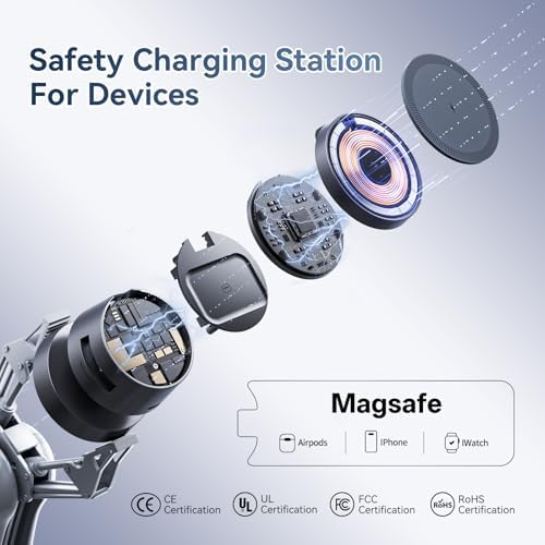 Effortless Charging Revolution: 4-in-1 Mag-safe Wireless Charger with 15 W Fast Charging for i Phone 16/16 Plus/16 Pro Max/15/14/13/SE, Apple Watch Ultra, and Air Pods Pro 2 – Sleek Design with Integrated Night Lamp for Streamlined Device Management