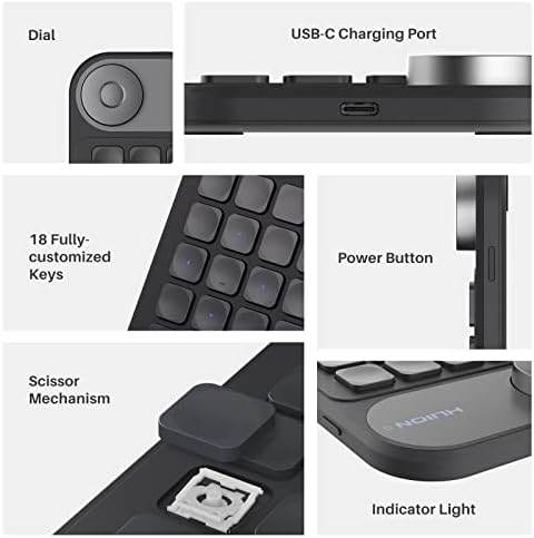 Revolutionize Your Creative Workflow with the HUION Keydial Mini Bluetooth Programmable Keypad – 5 Anti-Ghosting Keys and 18 Custom Shortcuts for Effortless Control on Drawing Tablets, PC, Mac Book, and More – Ultimate Wireless Flexibility and Ergonomic Comfort