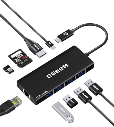 Unleash Ultimate Connectivity with the QGee M 9-in-1 USB C Hub – All-in-One Multi-Port Adapter for Mac Book, HP, Dell & More – Lightning-Fast HDMI, USB 3.0, Ethernet, and 100 W Power Delivery for Effortless Device Integration and Enhanced Productivity