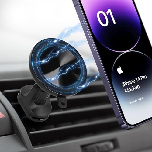 Revolutionize Your Driving with the 360° Rotatable Mag Safe Car Mount – Hands-Free Magnetic Phone Holder for Dashboard & Air Vent – Ultimate Compatibility & Convenience for Smartphones – Securely Enjoy Navigation & Music with Style