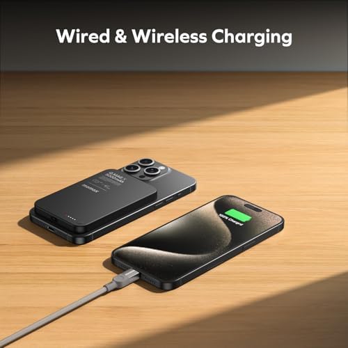 MOMAX 5000 m Ah Ultra-Slim Magnetic Power Bank – 0.3-Inch Portable Charger with 20 W Fast Wired & 15 W Wireless Charging, Compatible with Mag Safe and i Phone 15/14/13/12 Series, Includes USB-C Cable, Black – Lightweight Travel Companion with Strong N52 Magnet for Optimal Alignment & Advanced Safety Features for Secure Charging