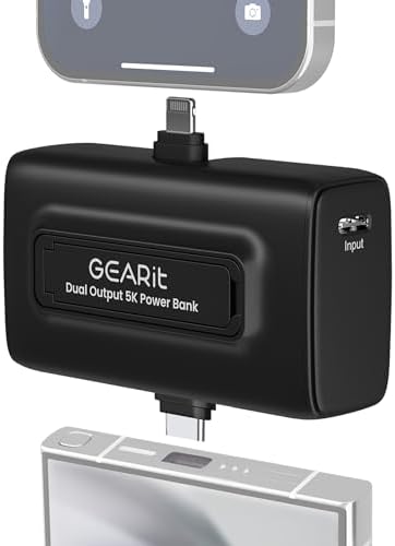 Ultra-Portable 5000 m Ah Power Bank – Dual Output Mini Charger with Integrated USB-C & Lightning Connectors for Effortless Charging of i Phone 15/16 & Android Devices – High-Speed Power Delivery, LED Indicator, and Kickstand for Travel Efficiency