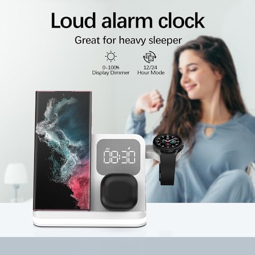 Revolutionary 5-in-1 Wireless Charging Station with Digital Clock, Night Light, and Temperature Display – 15 W Fast Charge for Qi Phones, Smartwatches & TWS Earbuds – Enhanced Safety Features and Space-Saving Design for Home or Travel