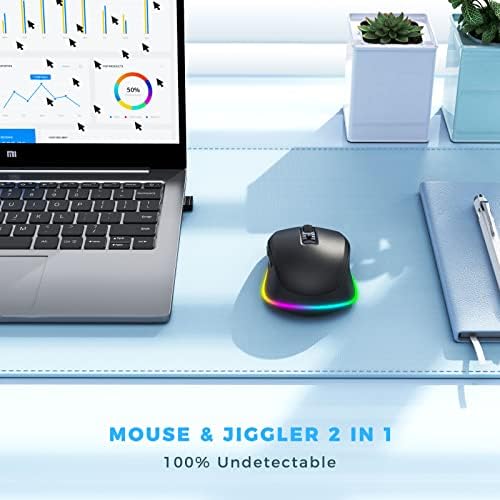 PEIOUS Rechargeable Wireless Mouse with LED – Innovative Jiggler Technology to Keep Your Computer Awake – Sleek Black Design for Optimal Comfort and Productivity