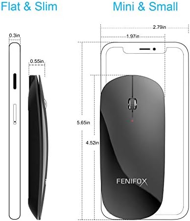 FENIFOX Slim Mini Bluetooth Mouse – Rechargeable Wireless Mouse for Laptops, PCs & Tablets – Ultra-Portable, Whisper-Quiet Design for Enhanced Focus – Perfect for Android & Windows XP Users
