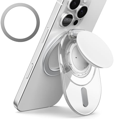 Maximize Your Smartphone Utility with the Sinjimoru Mag Safe-Compatible Phone Grip Stand – 3000 G Kickstand for i Phone 12 to 16, Includes Adaptor Ring for Effortless Hands-Free Use, Stylish Clear Black Design for Modern Aesthetics