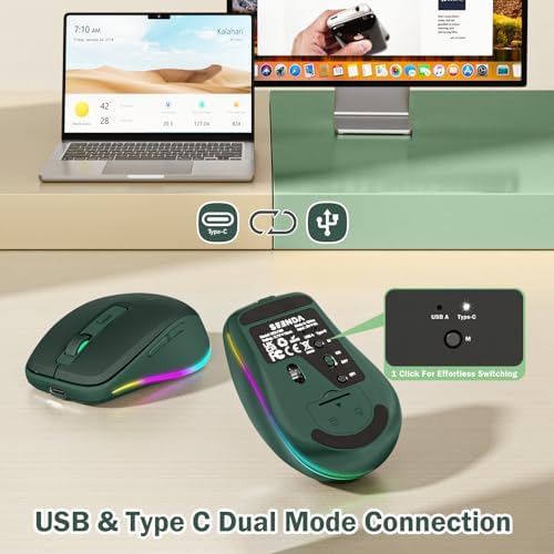 Illuminate Your Workspace with the seenda Light-Up Wireless Mouse Featuring Built-In Jiggler – USB-C & USB Receiver for Mac Book, i Pad, and Windows Devices – Ergonomic Design for Enhanced Comfort and Productivity