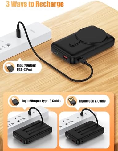 Essri 10,000 m Ah Wireless Magnetic Power Bank – High-Speed PD 22.5 W Portable Charger with Built-In Cable and Stand for i Phone 12-16 Series – Effortless Connectivity and Enhanced Convenience on the Go