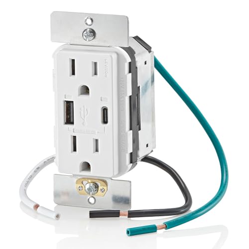 Leviton 60 W Dual USB Type A/Type-C In-Wall Charger – Fast, Efficient Power Delivery Solution for Smartphones, Tablets & Laptops – Tamper-Resistant Outlet in Light Almond for Safe, Clutter-Free Charging Experience – Perfect for Home and Office Use