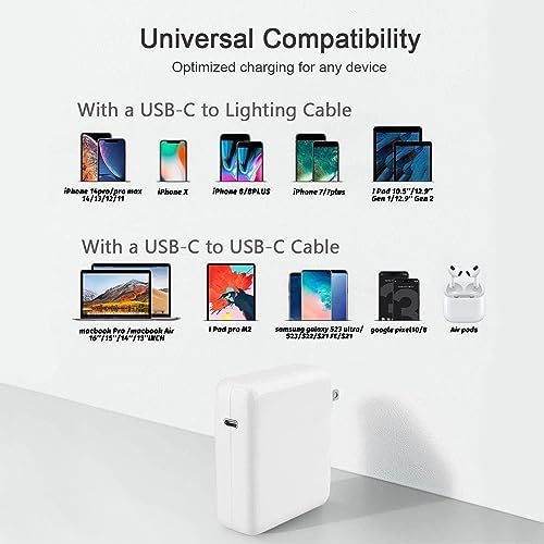 Ultra-Fast 96 W USB-C Charger for Mac Book Pro and Air (2021-2025) with 6.6 ft Thunderbolt 3 Cable – Optimized for Rapid Charging, Enhanced Compatibility, and Safety Features, Ideal for All USB-C Devices – Experience 50% Charge in 30 Minutes!