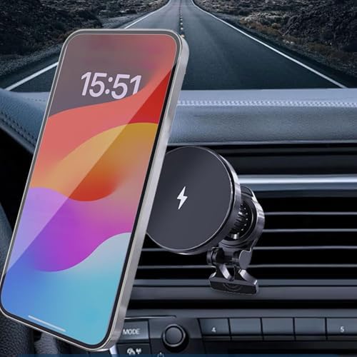 Revolutionary 2-in-1 Magnetic Car Phone Mount & Fast Wireless Charger | 15 W High-Speed Charging, Versatile Air Vent Compatibility, Universal Fit for All Smartphone Models, Safety-Enhanced Hands-Free Design (Sleek Black) – Your Ultimate Driving Companion