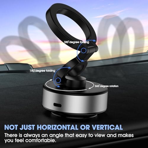 KOQ Electric Vacuum Magnetic Phone Mount – Advanced 360-Degree Rotatable Car Holder with Superior Suction Technology for All Smartphones – Sleek Silver Upgrade for Optimal Stability and Convenience on Smooth Surfaces