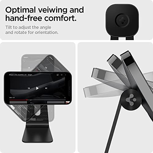 Spigen One Tap Mag Fit Wireless Charger Mount for i Phone 16/15/14/13/12 & Air Pods Pro – Effortless Magnetic Charging Stand with Innovative One Tap Technology, Sophisticated Black Finish, Enhanced Mag Safe Support, and Non-Slip Stability for Seamless Home and Office Charging Solutions