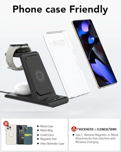 HATALKIN 3-in-1 Wireless Charging Station for Google Pixel Devices – Fast Charger for Pixel Watch 3/2, Pixel Buds Pro/2 with Adapter – Sleek Design for Home & Office with Enhanced Compatibility and Safety Features