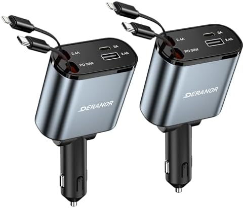 Dual-Output 69 W Retractable Car Charger Set – 4-in-1 Fast Charging Adapter with Type C and Lightning Cables for i Phone 12-16 & Samsung S23/S24 – Compact Design for Seamless Multi-Device Power on the Go