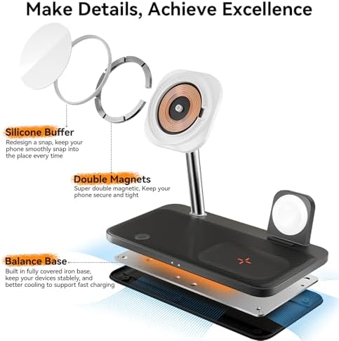 Revolutionize Your Charging Routine with the 4-in-1 Mag-Safe Wireless Charging Station – Optimized for i Phone 16/15/14/13/12, Apple Watch Series 9-1/Ultra/SE, and Air Pods 4/3/2/Pro with Built-in Night Lamp for Enhanced Ambiance and Speed – Perfect for Streamlined Home or Office Use