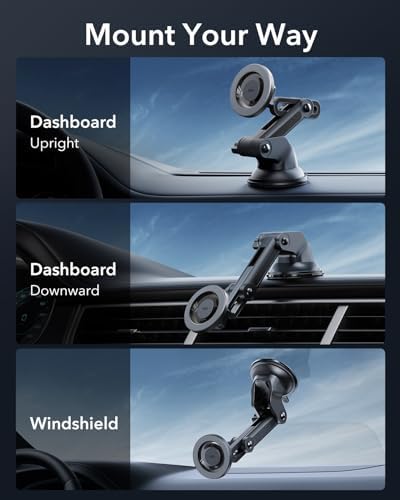 ESR Magnetic Dashboard Phone Holder for Car – Ultimate Mag Safe Mount for i Phone 12-16 & Samsung Devices – Secure Windshield Vacuum Grip with 2 Metal Rings – Sleek, Hands-Free Access for GPS & Calls – Essential Car Accessory for Safe Driving