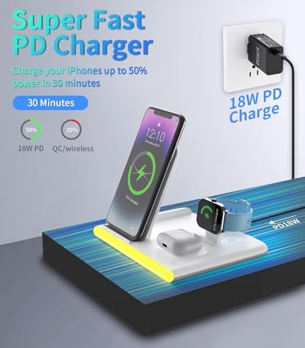 Ultimate 4-in-1 Foldable Wireless Charging Station: Fast Charger for i Phone 11-16, Apple Watch, Air Pods & Galaxy S9-S23 – Portable, Space-Saving Dock with Adapter in Sleek Black for Enhanced Compatibility and Quick Power-Up Solutions