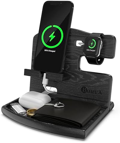 BarvA Wood Docking Station | Phone Stand & Desk Organizer | Night Stand Charging Station & Phone Holder | Portable Nightstand Organizer for Men’s Accessories | Ideal Gifts for Men – Enhanced Compatibility and Speed