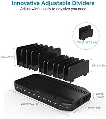 Unitek Quick Charge 3.0 Multi USB Charging Station – 10-Port Fast Charger for i Phone, i Pad, Tablets, and Kindles – UL Certified Safety with Sleek Black Design for Home and Office Use – Enhance Device Lifespan and Efficiency