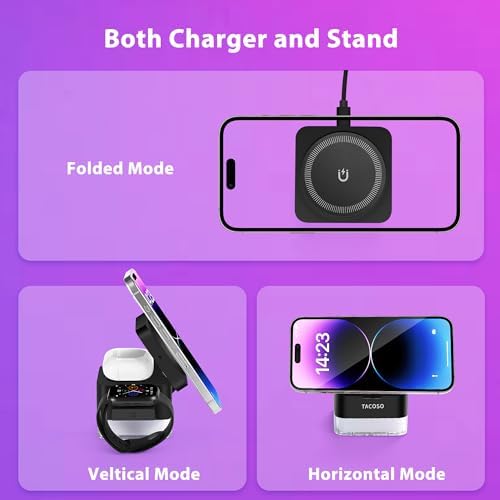 Revolutionary 3-in-1 Wireless Charger with Nightlight – Foldable Apple Charging Dock for i Phone 12-16, Apple Watch & Air Pods – 15 W Magnetic Fast Charging Station, Perfect for Home or Travel – No Adapter Required