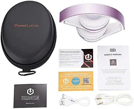 Experience the Ultimate in Comfort and Sound with Power Locus Stylish Purple & White Wireless Over-Ear Headphones – Hi-Fi Stereo Quality, Foldable Design for Travel, 12-Hour Battery Life, and Built-In Microphone for Hands-Free Calls – Perfectly Compatible with i Phone, Samsung, and LG Devices