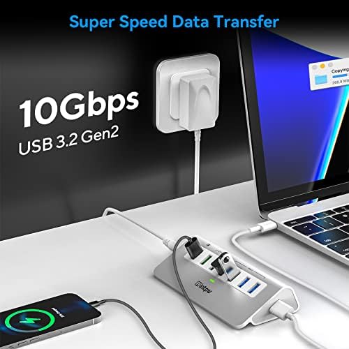 Ultimate 10-Port USB Hub 10 Gbps – Powered Aluminum Data Hub with 7 USB 3.1 Ports & 3 Fast Charging Ports for Mac, PC, and Laptop – 36 W Power Adapter Included, Type A & C Connectivity for Enhanced Performance and Speed