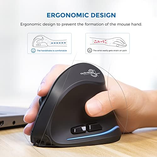 Elevate Your Productivity with ECHTPower Ergonomic Wireless Vertical Mouse – Multi-Device Bluetooth Connectivity, Adjustable DPI Up to 2400, LED Light for Enhanced Visibility, Perfect for PC, Laptop & Mac Users Seeking Comfort and Efficiency