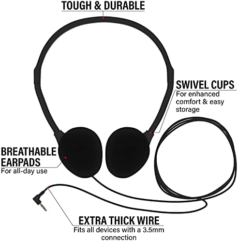 Maeline 20-Pack On-Ear Headphones with 3.5 mm Plug – Premium Bulk Audio Solution for Schools and Offices – Adjustable Fit, Durable Design, and Reliable Sound Performance for Kids and Professionals