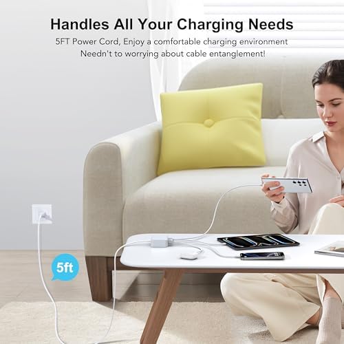 BREEKET 100 W USB C Fast Charger Hub – 6-Port Ga N Charging Station with 3 USB-A & 3 USB-C Connections – High-Speed Wall Adapter for i Phone 15/14/13/12/11 Pro Max, i Pad, Google Pixel & Samsung Galaxy Devices – Compact, Safe & Stylish Power Solution