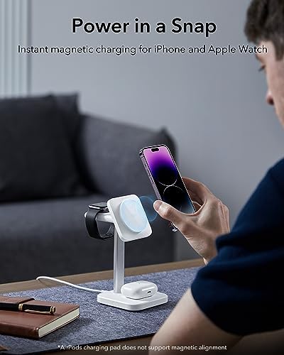 Ultimate ESR 2-in-1 Mag Safe Charging Station for Apple Devices – Fast Wireless Charger Stand for i Phone 16/15/14/13/12, Apple Watch, & Air Pods – Sleek Black Design for Dual Device Convenience and Enhanced Speed