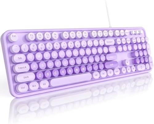 Elevate Your Workspace with the MOFII Retro Typewriter Keyboard – Colorful Aesthetic USB Wired Keyboard for Enhanced Typing Speed and Comfort on Windows PC and Laptop, Featuring Adjustable Foldable Stands and Vibrant Design