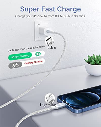 6 FT USB C to Lightning Charging Cable 2 Pack – MFi Certified Braided Fast Charger for i Phone 14/13/12 Series and i Pad – Durable, High-Speed Data Transfer and Enhanced Compatibility for All Apple Devices