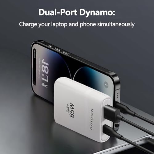Experience Lightning-Fast Power with the 65 W Ga N USB-C Dual-Port Wall Charger – The Ultimate Travel Adapter Featuring PD 3.0 & QC 4.0 for Mac Book Pro/Air, i Phone 15, i Pad Pro, Galaxy S24, and Steam Deck – Compact Design for Maximum Portability and Dual Device Charging Efficiency