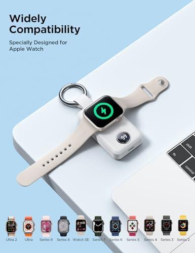 JOYROOM 2000 m Ah Magnetic Wireless Charger for Apple Watch – Compact Keychain Travel Essential for Series 10-2 with Enhanced Speed and Durability, Sleek Black Design for On-the-Go Power Solutions