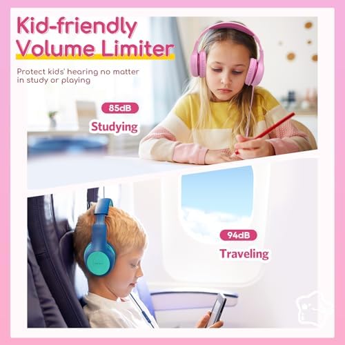 Kid-Friendly Foldable Wired Headphones with Microphone – Volume Limiting Safety (85/94 d B) for Hearing Protection, Share Port for Collaborative Audio, Ideal for Tablets, PCs, and School Use – Enhanced Type C Compatibility for Optimal Sound Quality and Comfort