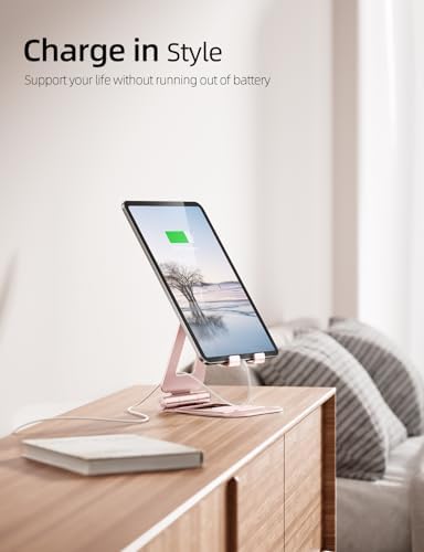 Nulaxy Aluminum Dual Foldable i Pad Stand – Versatile Adjustable Tablet Holder for Enhanced Workspace Comfort, Sleek Rose Gold Finish, Universal Compatibility with i Pad Pro/Air/Mini & i Phone Pro/Max/Plus, Portable and Durable Design for Effortless Mobility and Ergonomic Support