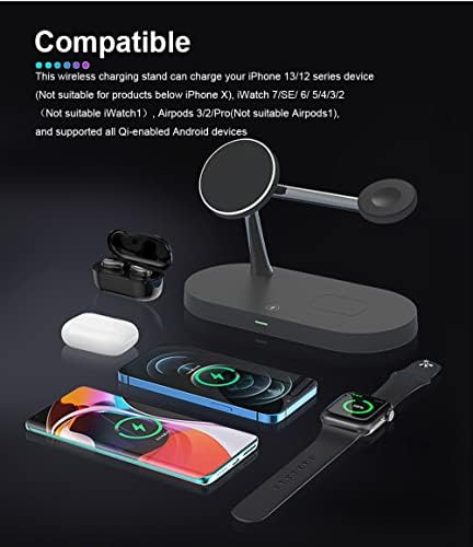 Maximize Your Charging Efficiency with the 5-in-1 Magnetic Wireless Charging Hub – High-Speed 15 W Mag-Safe Dock for i Phone 15/14/13/12, Apple Watch Series 7/SE/6/5/4/3/2, and Air Pods 3/2/Pro – The Ultimate All-in-One Charging Solution for Seamless Device Management and Clutter-Free Workspace