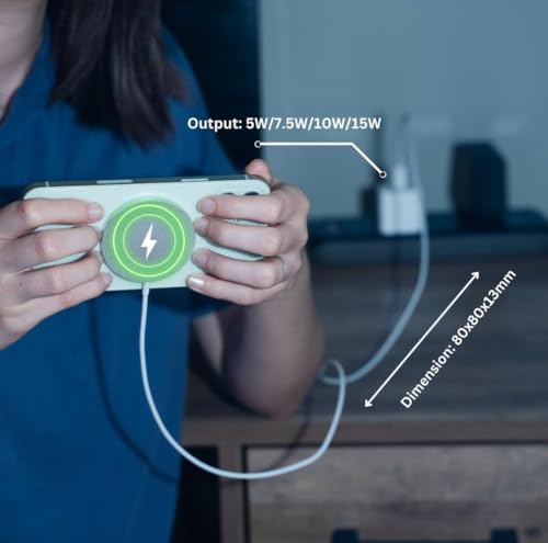 Ultra-Slim Magnetic Wireless Charger for i Phone X/11/12/13/14/15/16 – Fast 15 W Charging with Smart-IC Protection, Braided 5 ft USB-C Cable, Qi-Certified, Case-Compatible Design for Effortless Charging Anywhere