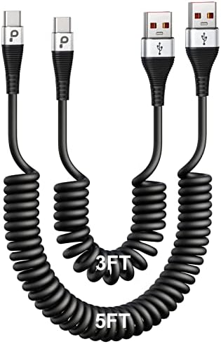 Coiled USB C to USB C Charger Cable 2-Pack (3 FT) – Fast Charging for i Phone 16/15/15 Pro/15 Plus/15 Pro Max & Samsung Galaxy S23 – Tangle-Free Design for Effortless Use in Car or Home – Durable, Flexible Power Solution for All USB C Devices